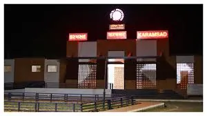 Karamsad railway station entrance at night